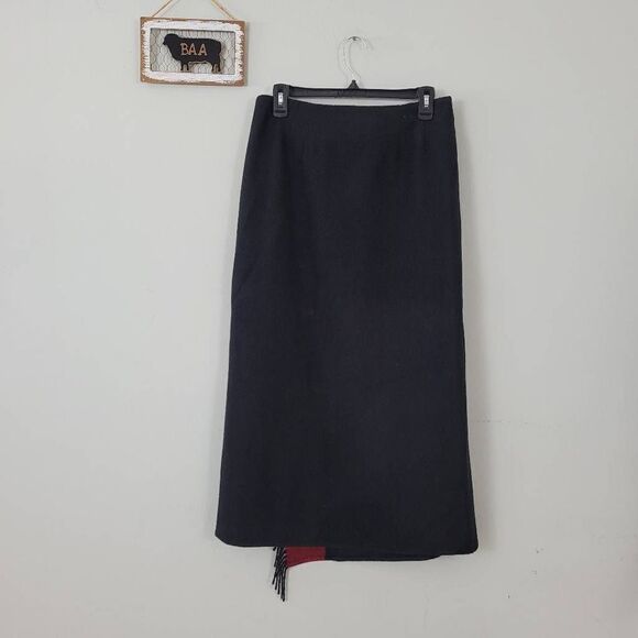 Vintage Worth 100% Camel Hair Fringed Jacket & Wrap Skirt Set Sz 8/10 Black USA - Picture 8 of 10